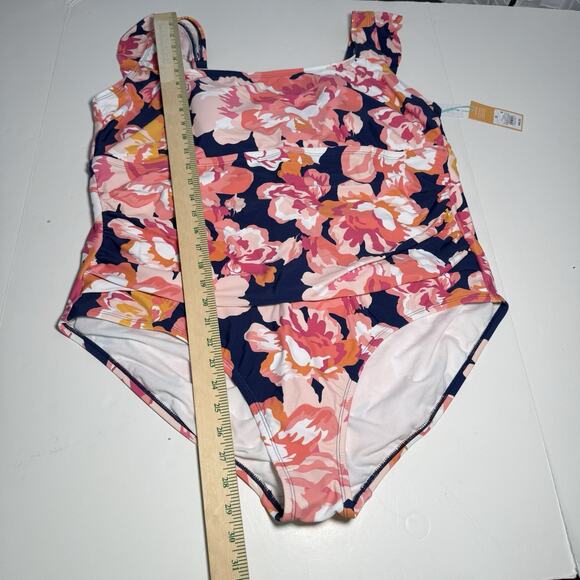 Kona Sol Swimsuit One-Piece Women’s Size 22 Floral Print Ruched Adjustable Strap - Picture 7 of 12